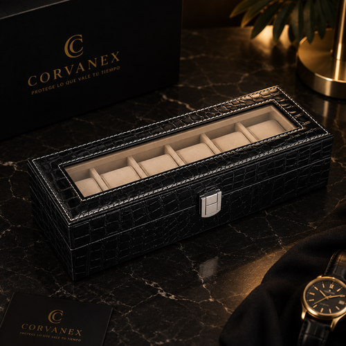 Caja para 6 relojes en piel de cocodrilo